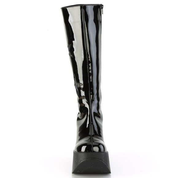 Platform Glitter Star Wedge Knee High Boots Y2K Goth - Picture 5 of 5